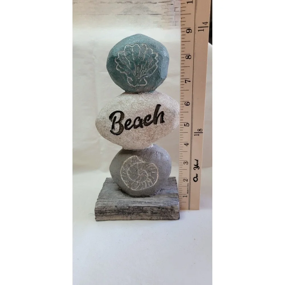 Stacked Stone Resin BEACH & SHELLS on DRIFTWOOD Decorative Standing TABLE Decor